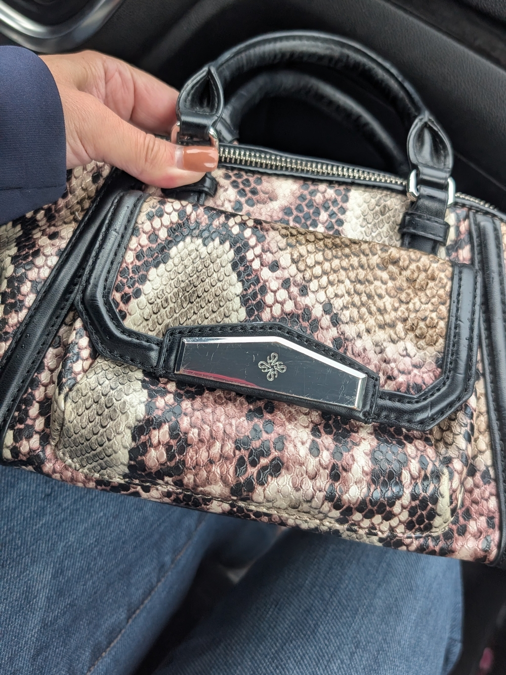 Snake-Print Satchel Handbag in Pink & Brown - Vera Wang